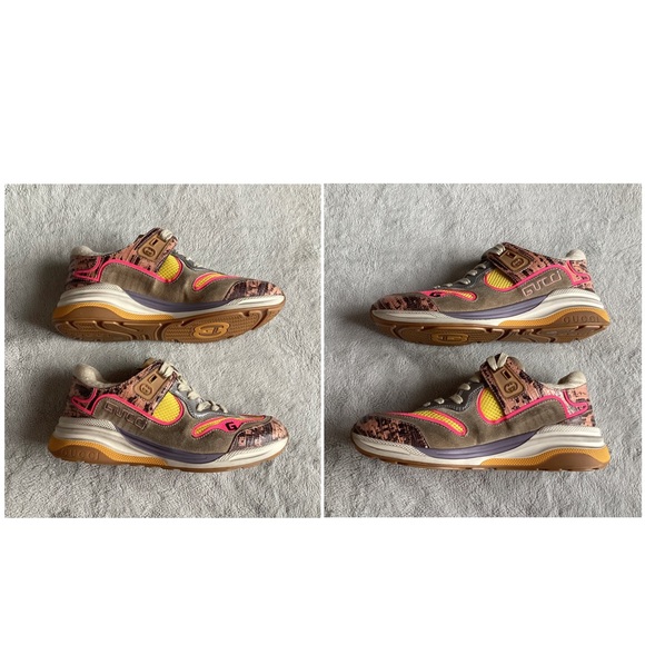 Gucci Ultrapace Sneakers Pink Multi Leather Metallic Reptile Snake Print Sz 36 - Picture 5 of 17